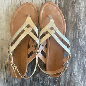 3 for $10 sale: Mudd gold strappy buckle sling back flat sandals - 8